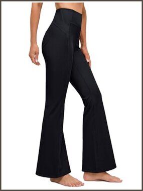 Ribbed Flare Yoga Pants High Waisted Tummy Control Leggings with Pockets